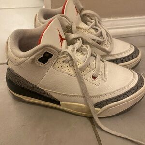 Nike Jordan Kids White and Gray Sneakers with Red Accents